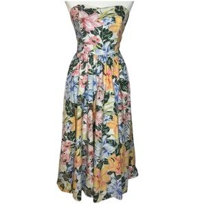 Vintage Carol Anderson Fit to Flare Strapless Floral Print Dress